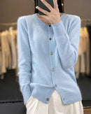 Mink Cashmere Crew Neck Loose Cardigan Sweater