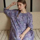 Cotton Purple Flower Print round Neck Nightdress