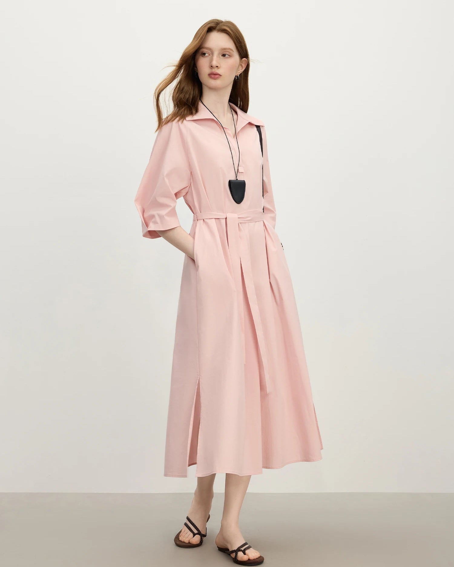 New Belted A-Line Loose Shirt Dress