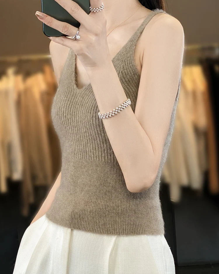 Slim Fit Merino Wool Sleeveless Knit Top