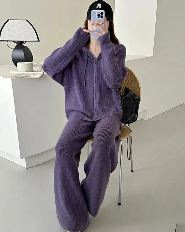 Merino Wool Hooded Knit Set