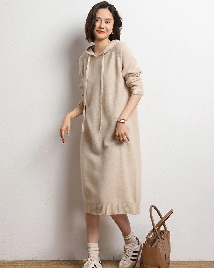 Cashmere Hooded Knit Sweater Dress