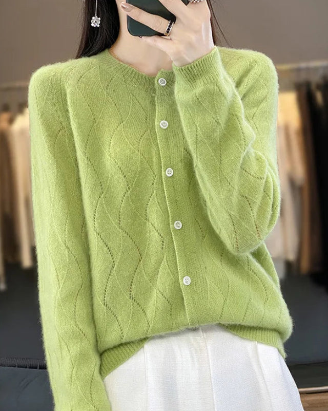Merino Wool Hollow Knit Cardigan