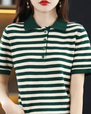 Striped Cotton Polo Knit Tee