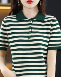 Striped Cotton Polo Knit Tee