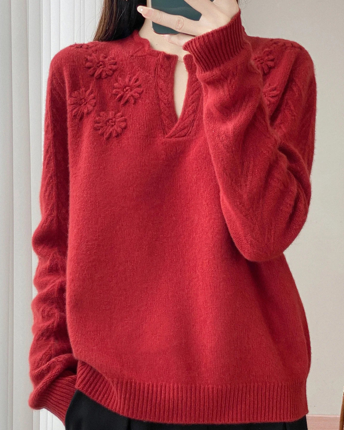 Floral-Embroidered Wool Sweater