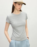 Straight-Cut Slim-Fit Crew Neck Short-Sleeved T-Shirt