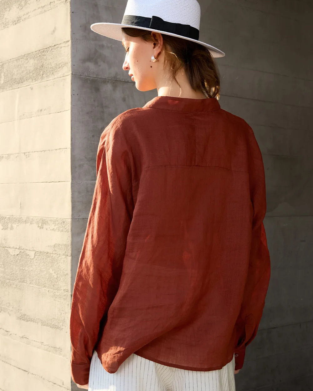 Retro V-Neck Sun Protection Long-Sleeved Shirt