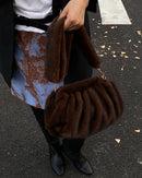 Ruched Faux Fur Cloud Shoulder Bag
