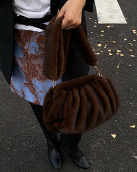 Ruched Faux Fur Cloud Shoulder Bag