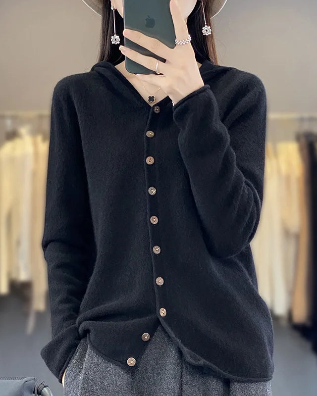 Merino Wool Hooded Cardigan