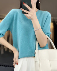 Merino Wool V-Neck Short-Sleeve Sweater