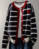 Striped Round Neck Knit Cardigan