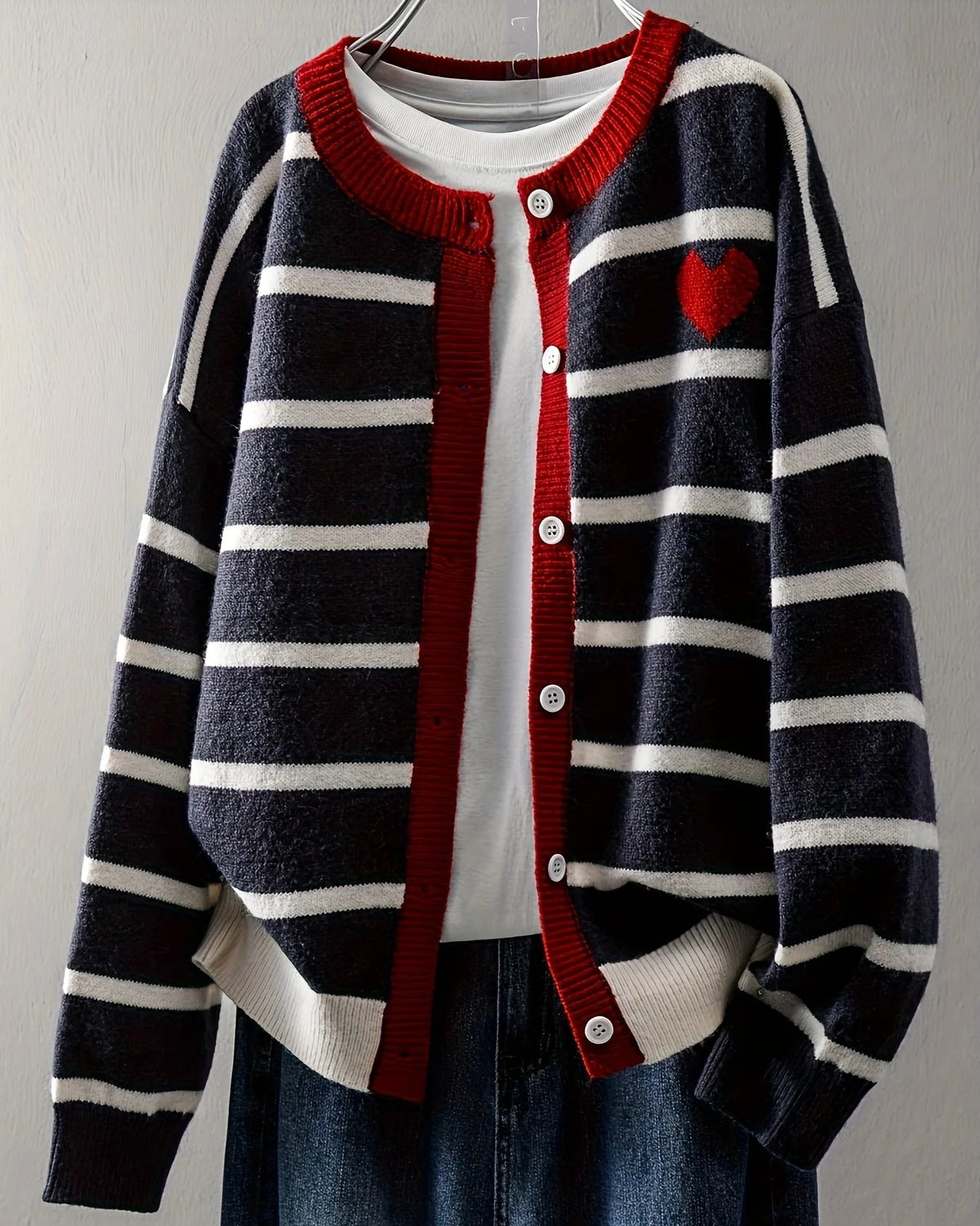 Striped Round Neck Knit Cardigan