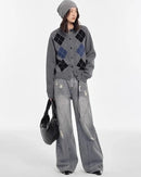 Cashmere Diamond Pattern Cardigan Sweater