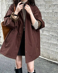 Solid Mandarin Collar Single-Breasted Short Trench Coat