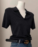 Knitted V-Neck Short-Sleeved T-Shirt