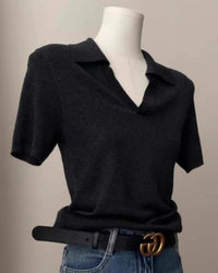 Knitted V-Neck Short-Sleeved T-Shirt