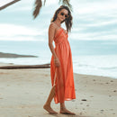 V-neck Backless Beach Flowy Dress