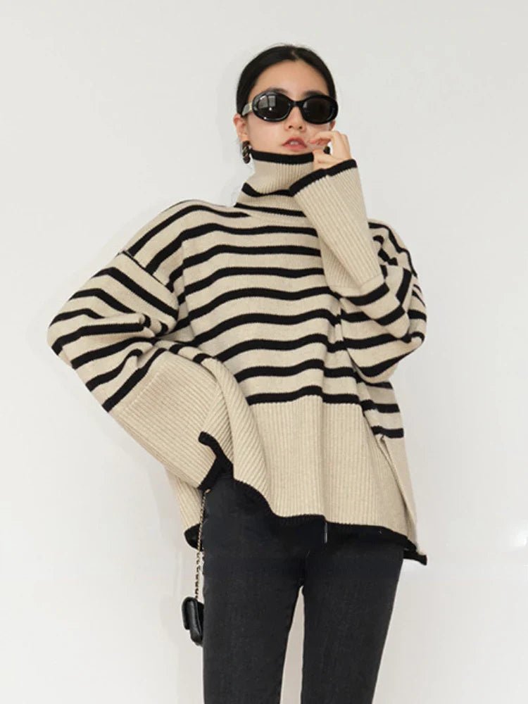 Striped Turtleneck Loose Pullover