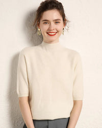 Cashmere Half-Sleeve Mock-Neck Sweater