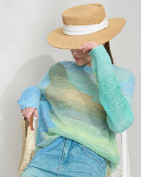 Round Neck Color-Blocked Long-Sleeved Knit Cardigan