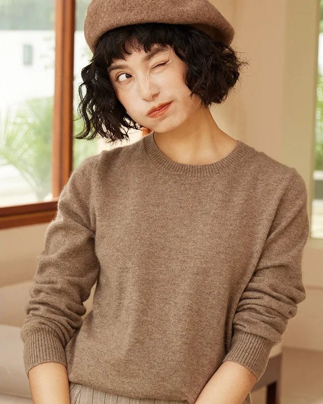 Cashmere Crew Neck Long-Sleeved Pullover Sweater