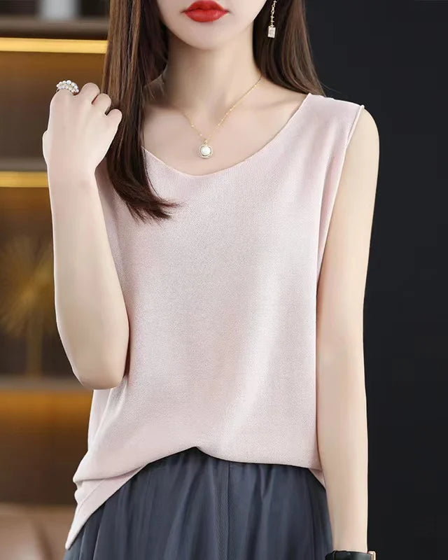 Side-Slit Sleeveless Knit Vest