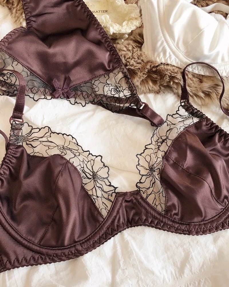 Ultra-Thin Sexy Satin Lace Patchwork Bra Set