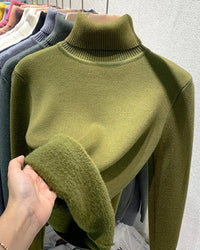 Thick Velvet-Lined Turtleneck Pullover