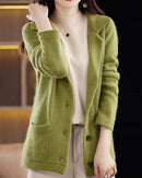 Mink Cashmere Tailored-Collar Knit Cardigan
