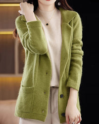 Mink Cashmere Tailored-Collar Knit Cardigan