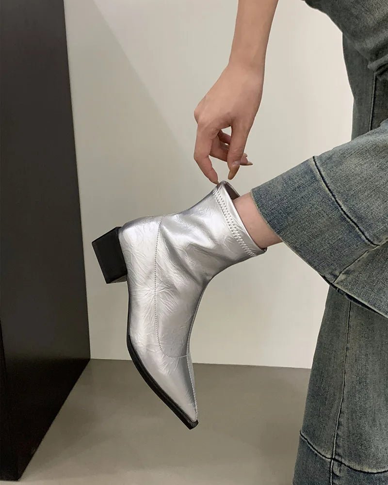 Stylish Square-Heeled Pointed-Toe Ankle Boots