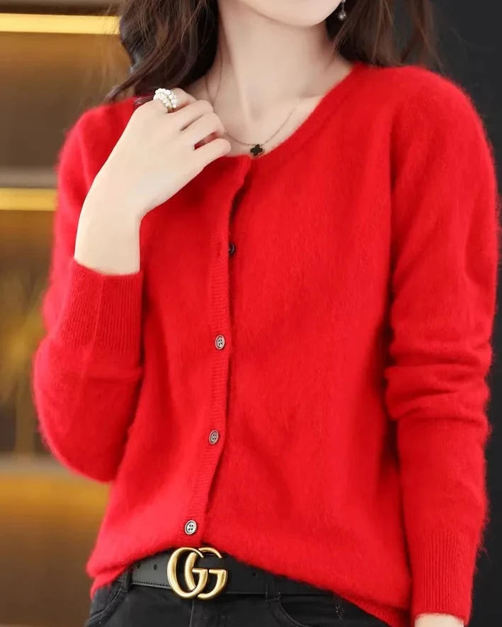 Mink Cashmere Round Neck Cardigan