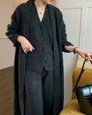 V-Neck Knit Coat + Vest + Wide-Leg Trouser 3-Piece Set