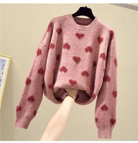 Pink Heart Winter Knitted Sweater