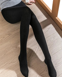 Ribbed Knit Wool Blend Tights