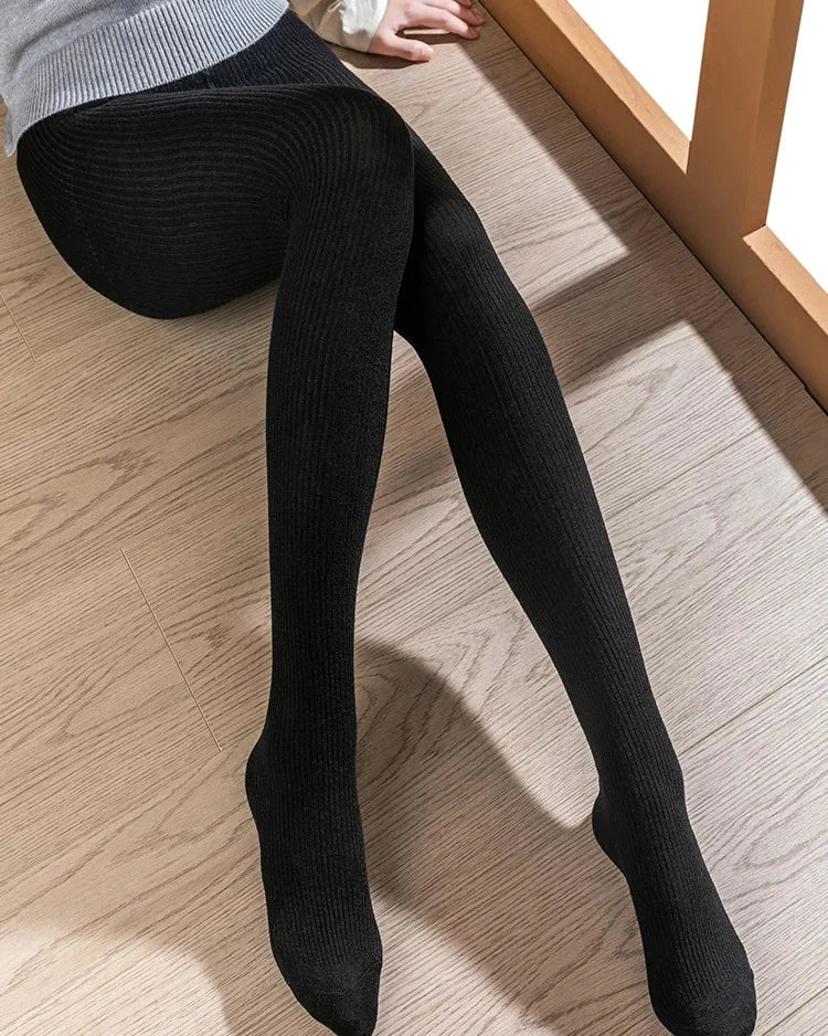 Ribbed Knit Wool Blend Tights