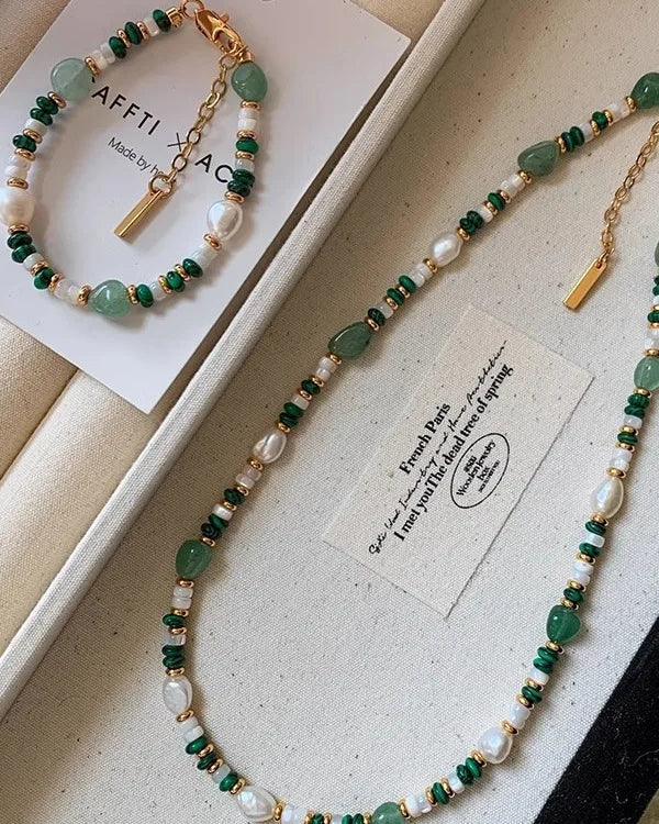 Pearl & Jade Necklace and Bracelet Set