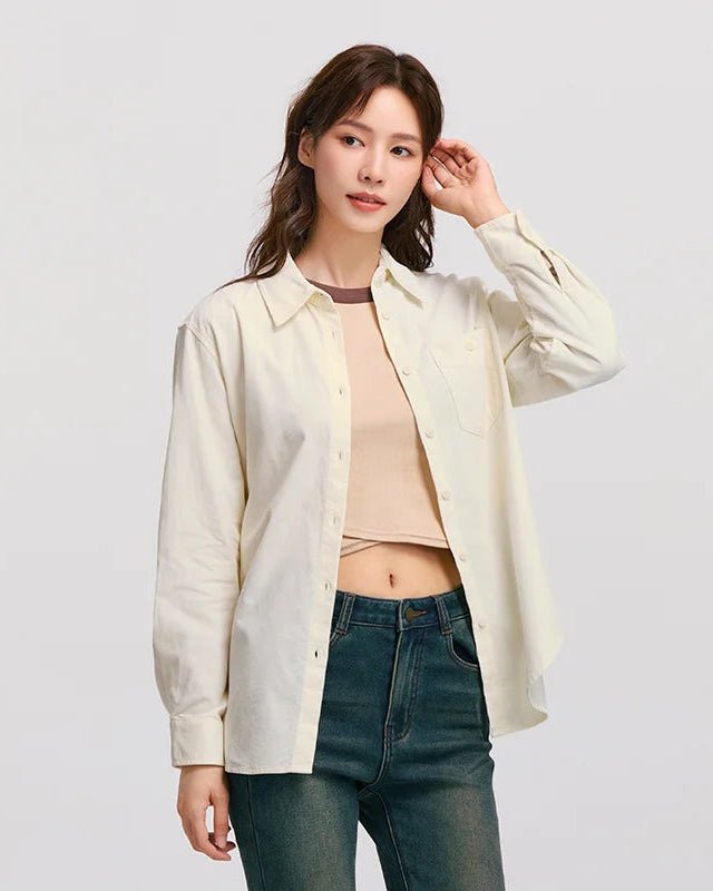 Mid-Length Loose Corduroy Long-Sleeved Shirt