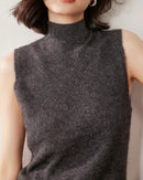 Cashmere Knitted Sleeveless Mock Neck Sweater
