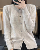 Mink Cashmere Crew Neck Cardigan Sweater