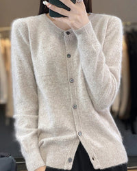 Mink Cashmere Crew Neck Cardigan Sweater