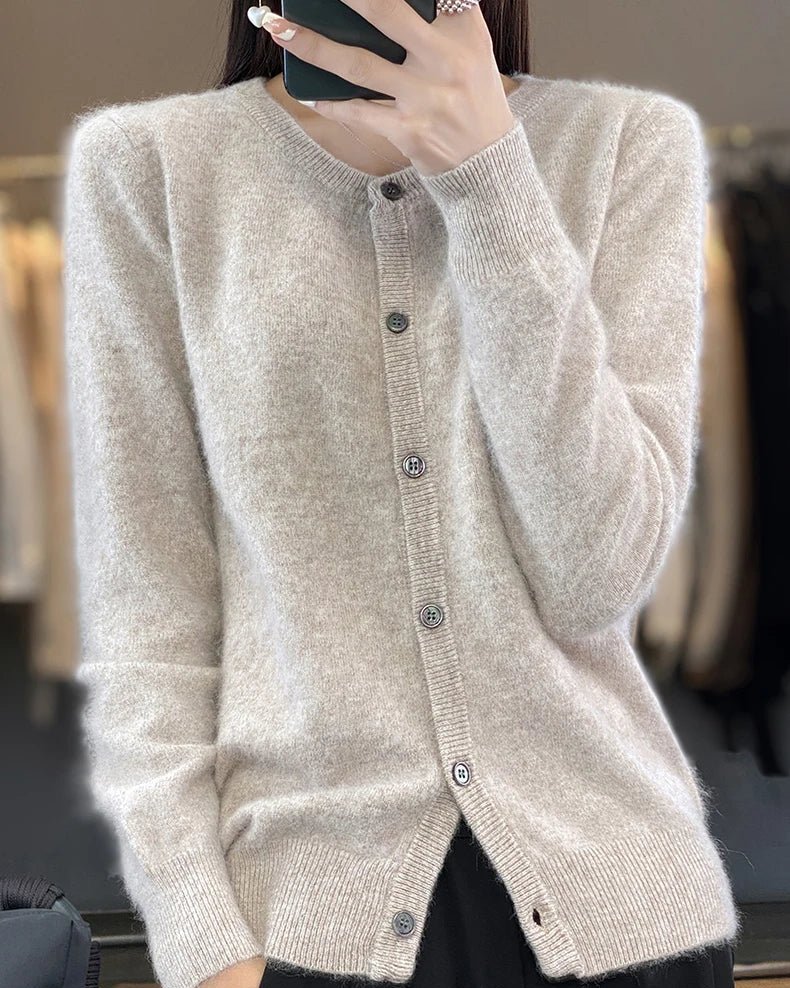 Mink Cashmere Crew Neck Cardigan Sweater