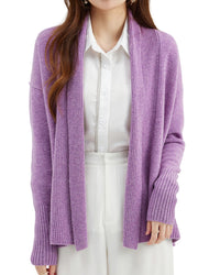 Merino Wool Solid Scarf Collar Loose Knit Cardigan