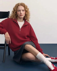 Relaxed-Fit Zip-Up Mock-Neck Sweater