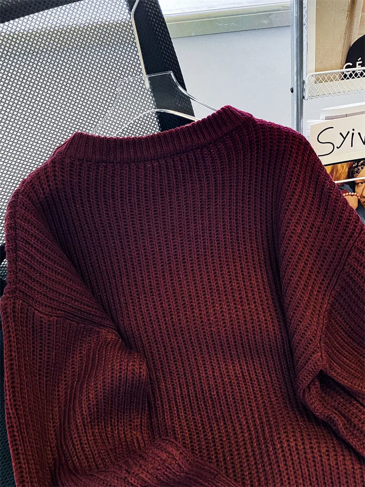 Round-Neck Oversized Knitted Pullover