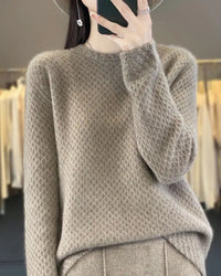 Merino Wool 3D Floral Collar Solid Knit Pullover