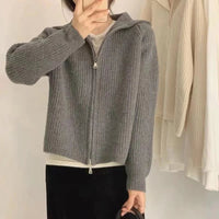 Zipper Wool Knitted Short Coat