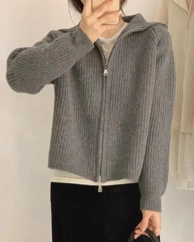 Zipper Wool Knitted Short Coat